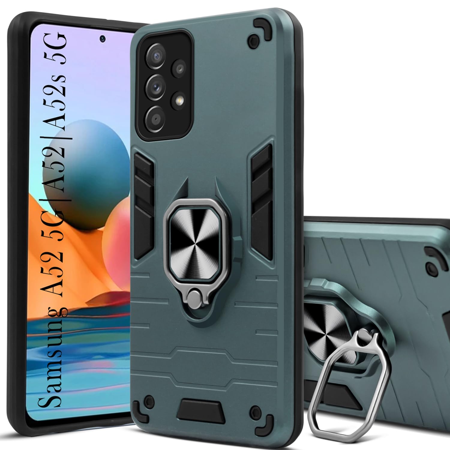 For Samsung Galaxy A52 | A52 5G | A52s 5G Back Cover Case (Dual Layer Hybrid | Ring Holder & Kickstand | 360 Degree Shockproof)