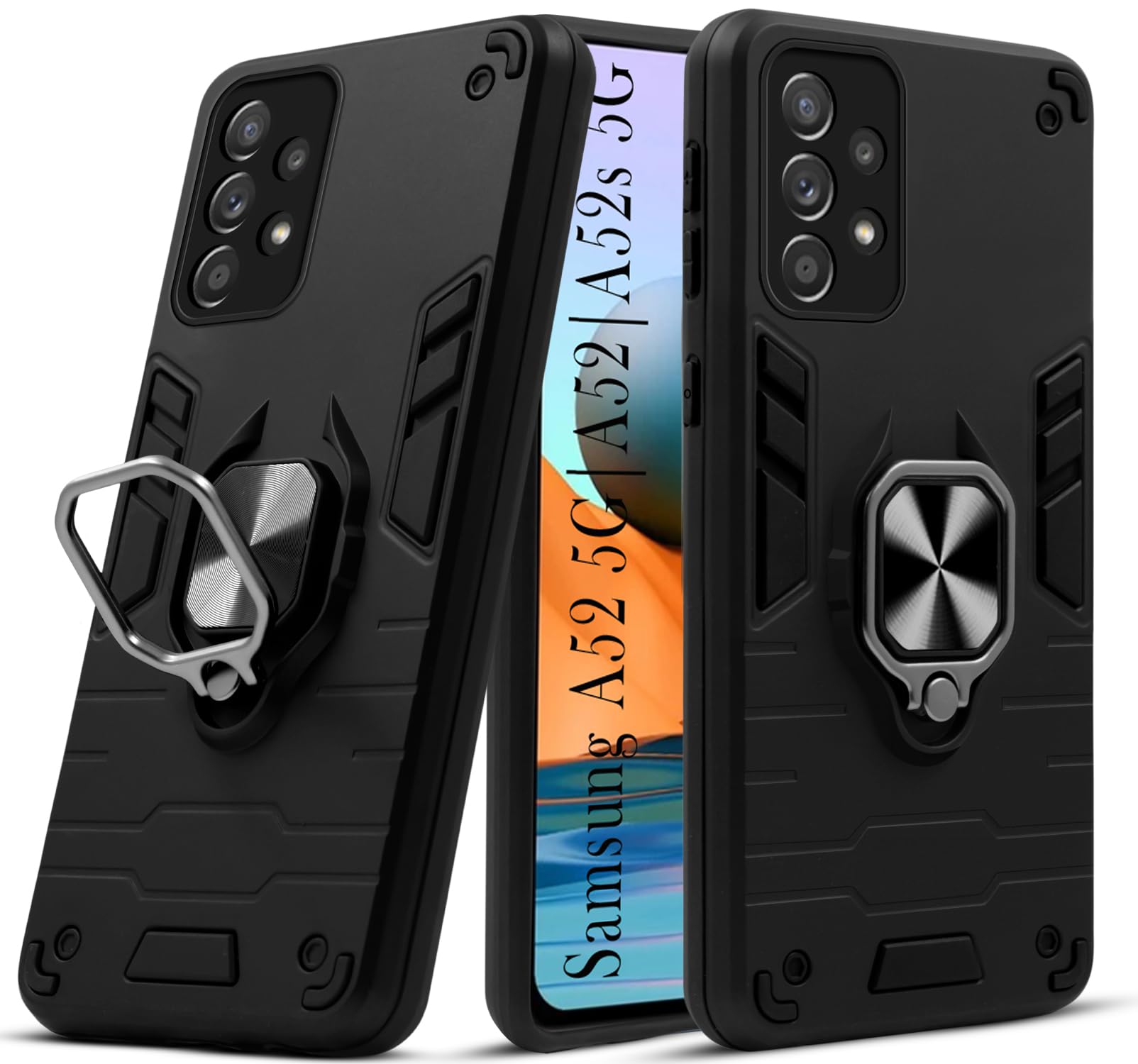For Samsung Galaxy A52 | A52 5G | A52s 5G Back Cover Case (Dual Layer Hybrid | Ring Holder & Kickstand | 360 Degree Shockproof)