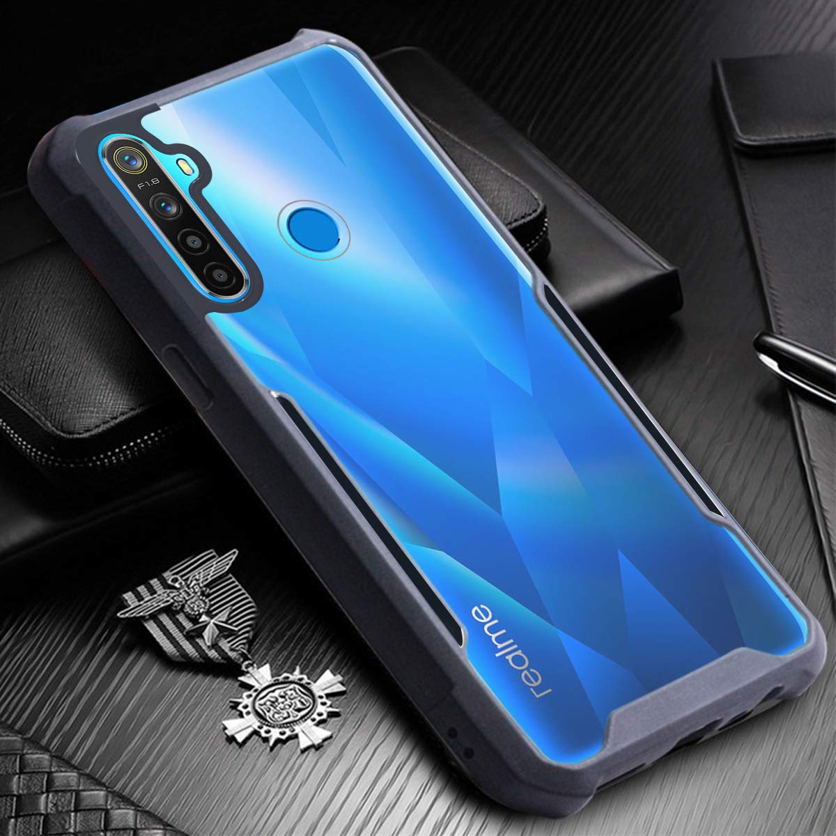 For Realme 5 | Realme 5s | Realme 5i Hard PC Crystal Bumper Shockproof Back Cover Case with Camera Protection (Matte Black)