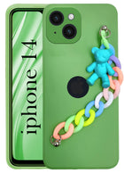 For Apple iPhone 14 Back Cover Girls Case with Bracelet (Wrist Hanging Chain | Teddy Toy Cartoon)