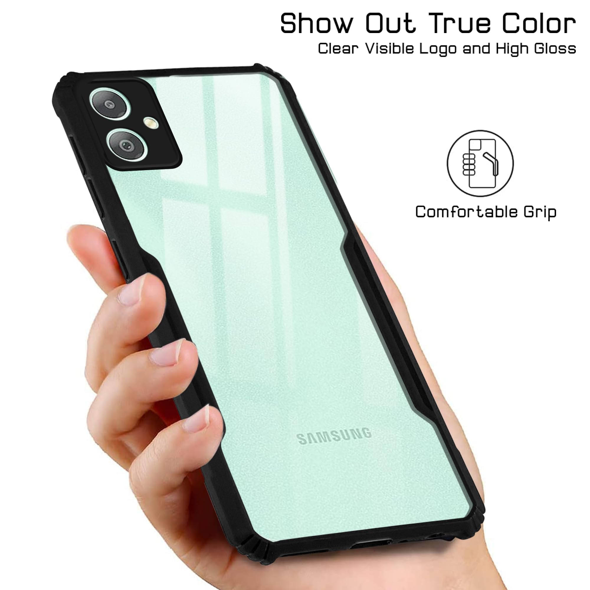 For Samsung Galaxy F05 | M05  Back Case Cover (Shockproof with Polycarbonate Clear Panel | Professional Black)