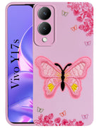 For Vivo Y17s Back Cover Case (Soft Butterfly Embroidery | Women Teen Girls | Camera Protection| Matte Silicone)