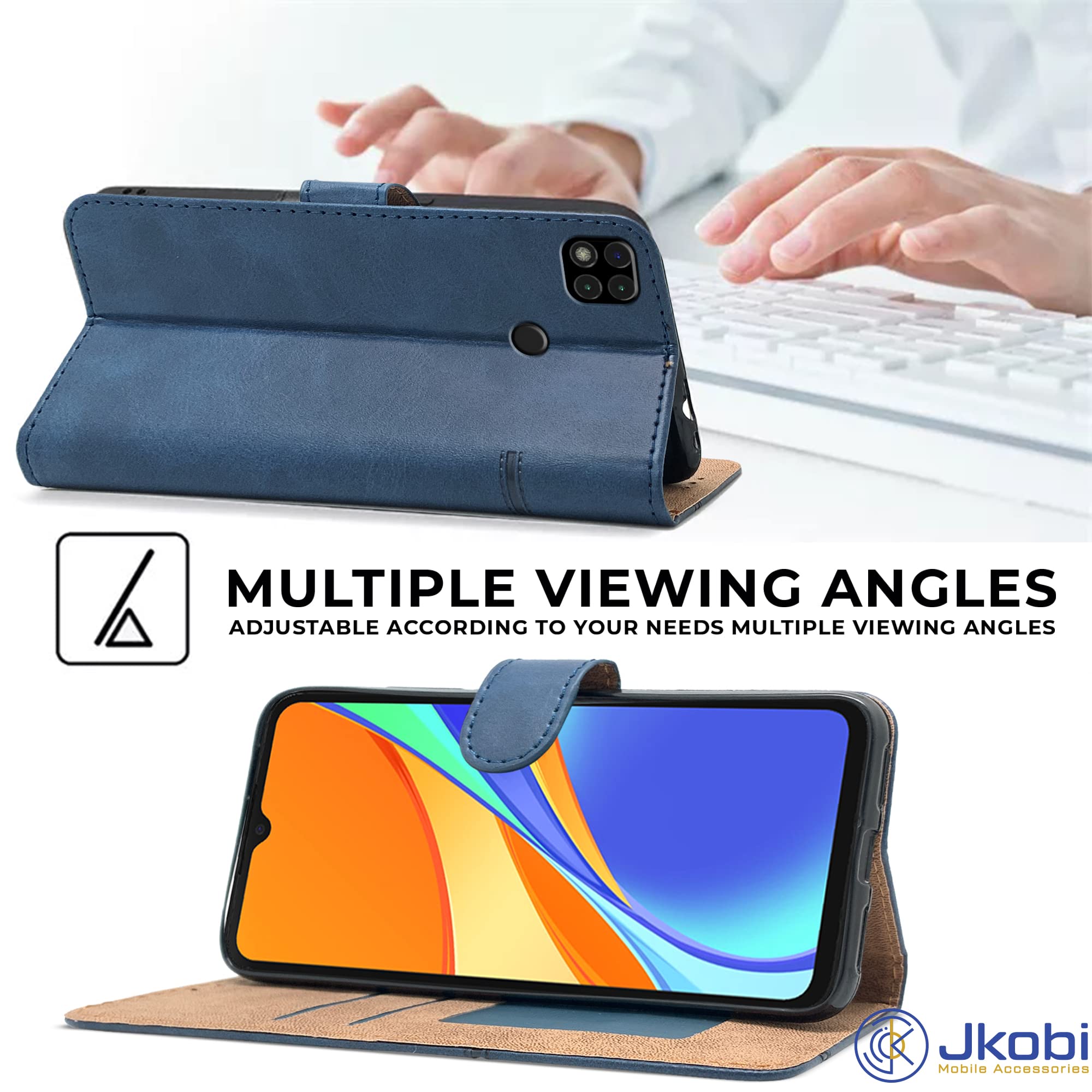 For Redmi 9C  Flip Cover Case (Stitched Leather with Magnetic Closure)