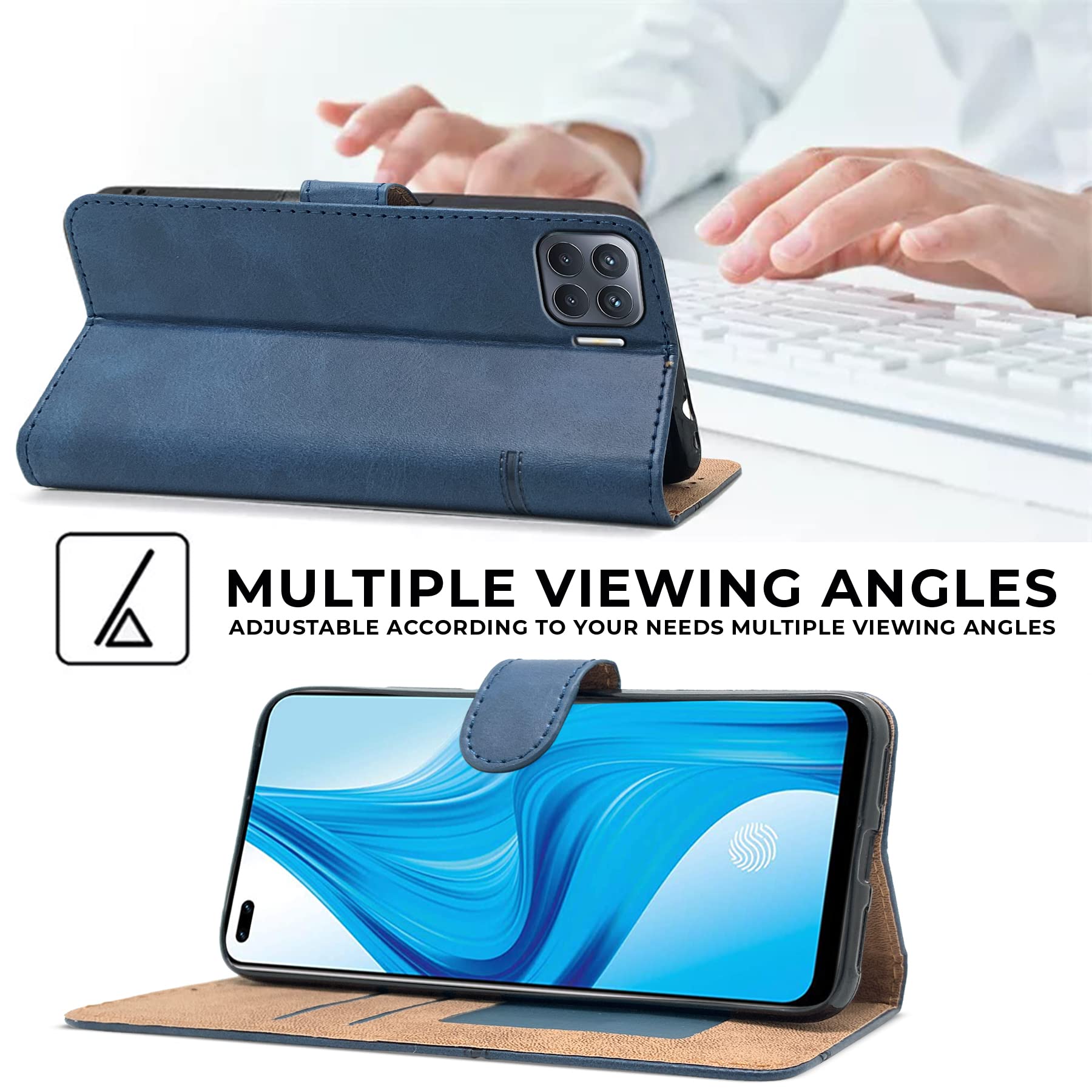 For Oppo Reno 4F Flip Cover Case (Stitched Leather Finish | Magnetic Closure | Inner TPU | Foldable Stand | Wallet Card Slots)