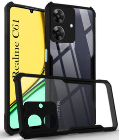 For Realme C61 | Realme Narzo N61 Back Cover Case (Hybrid Armor Case | Carbon Fiber Shockproof | Soft and Flexible)