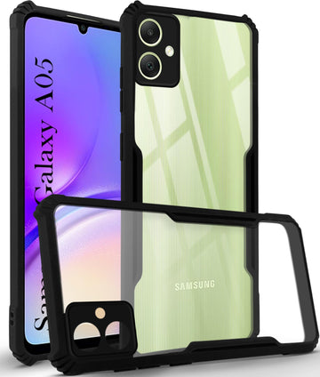 For Samsung Galaxy A05 Back Cover Case ( Shockproof with Polycarbonate Clear Panel | Professional Black)
