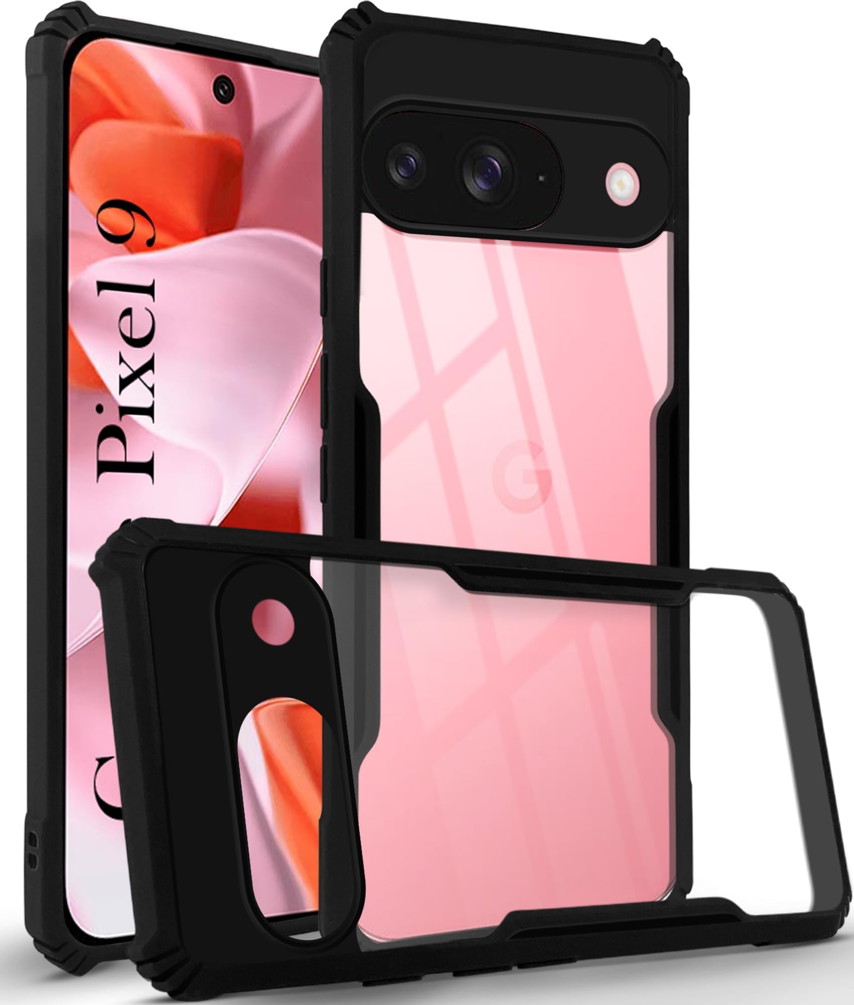 For Google Pixel 9 Back Case Cover( Shockproof with Polycarbonate Clear Panel | Professional Black)