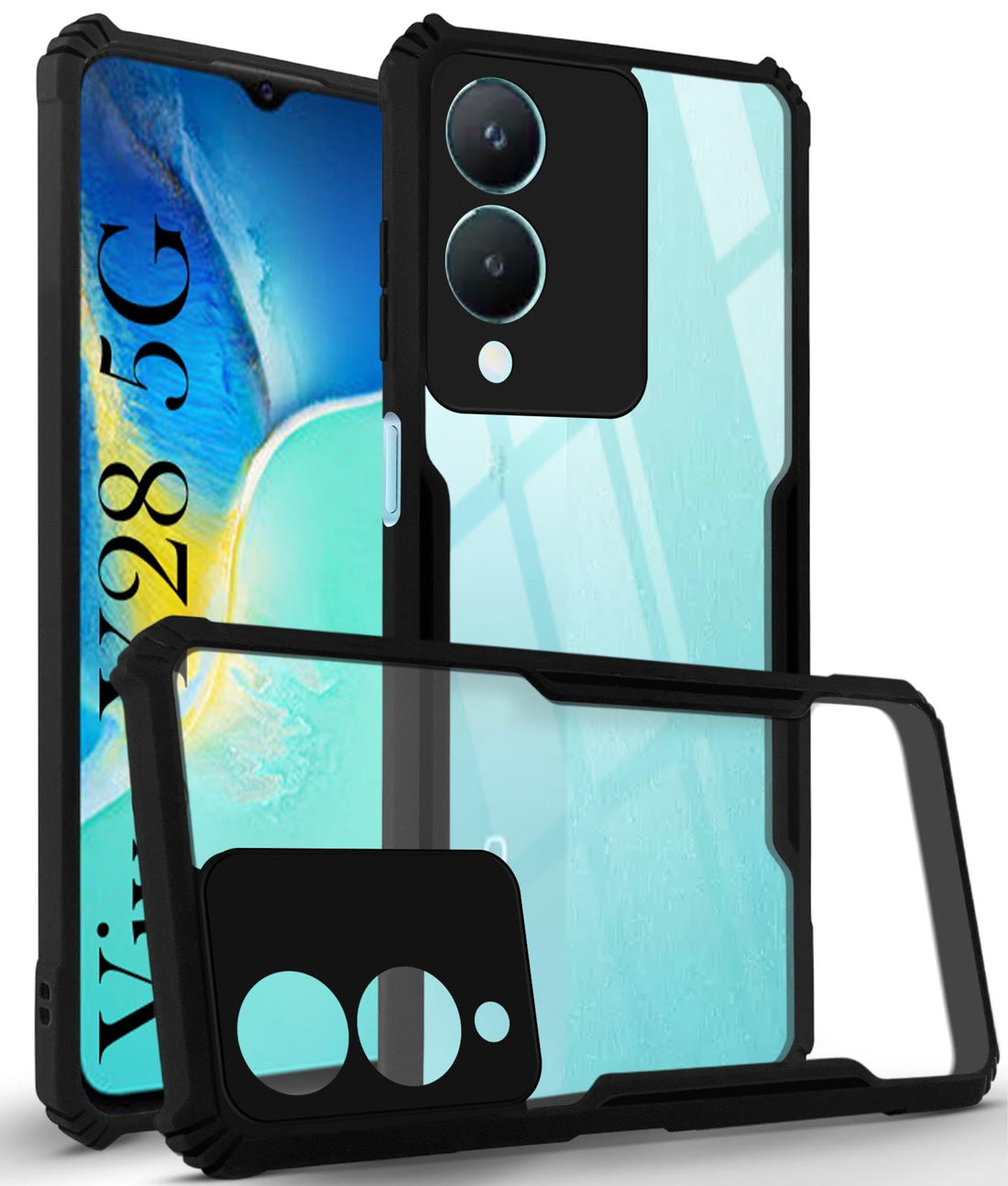 For VIVO Y28 5G Back Cover Case (Shockproof with Polycarbonate Clear Panel)