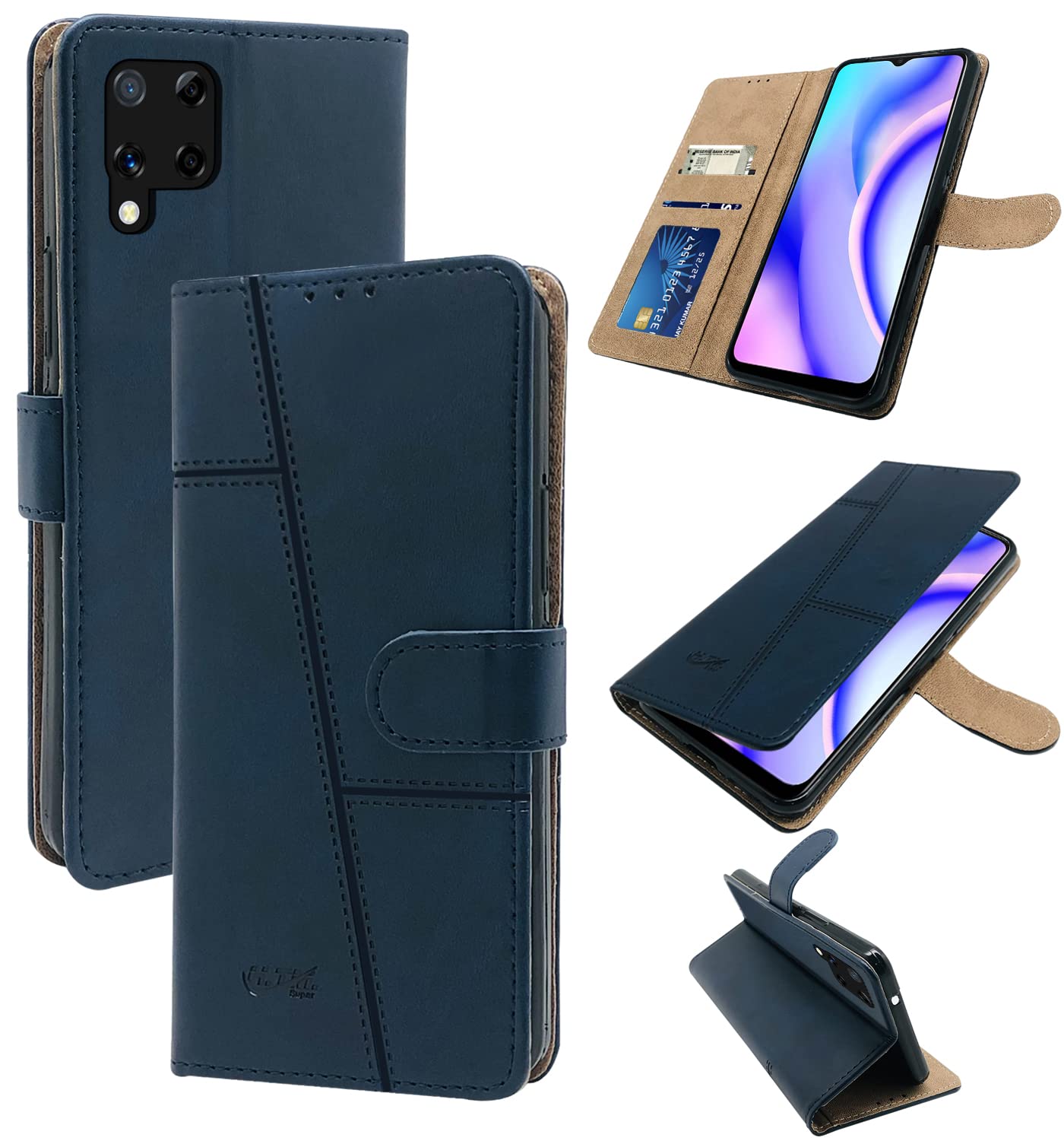 For Realme C15 Flip Cover Case (Stitched Leather Finish | Magnetic Closure | Inner TPU | Foldable Stand | Wallet Card Slots)