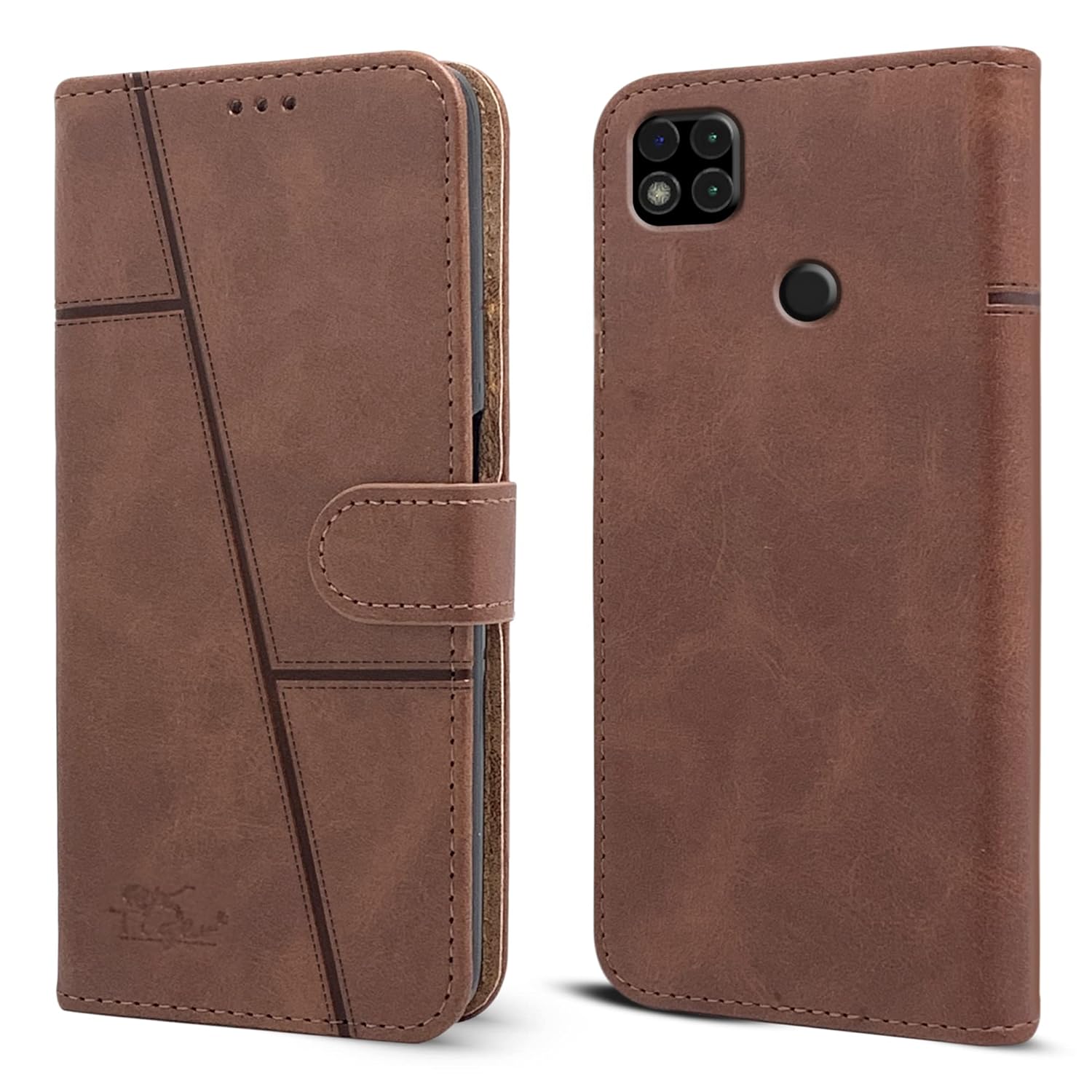 For Redmi 9C  Flip Cover Case (Stitched Leather with Magnetic Closure)