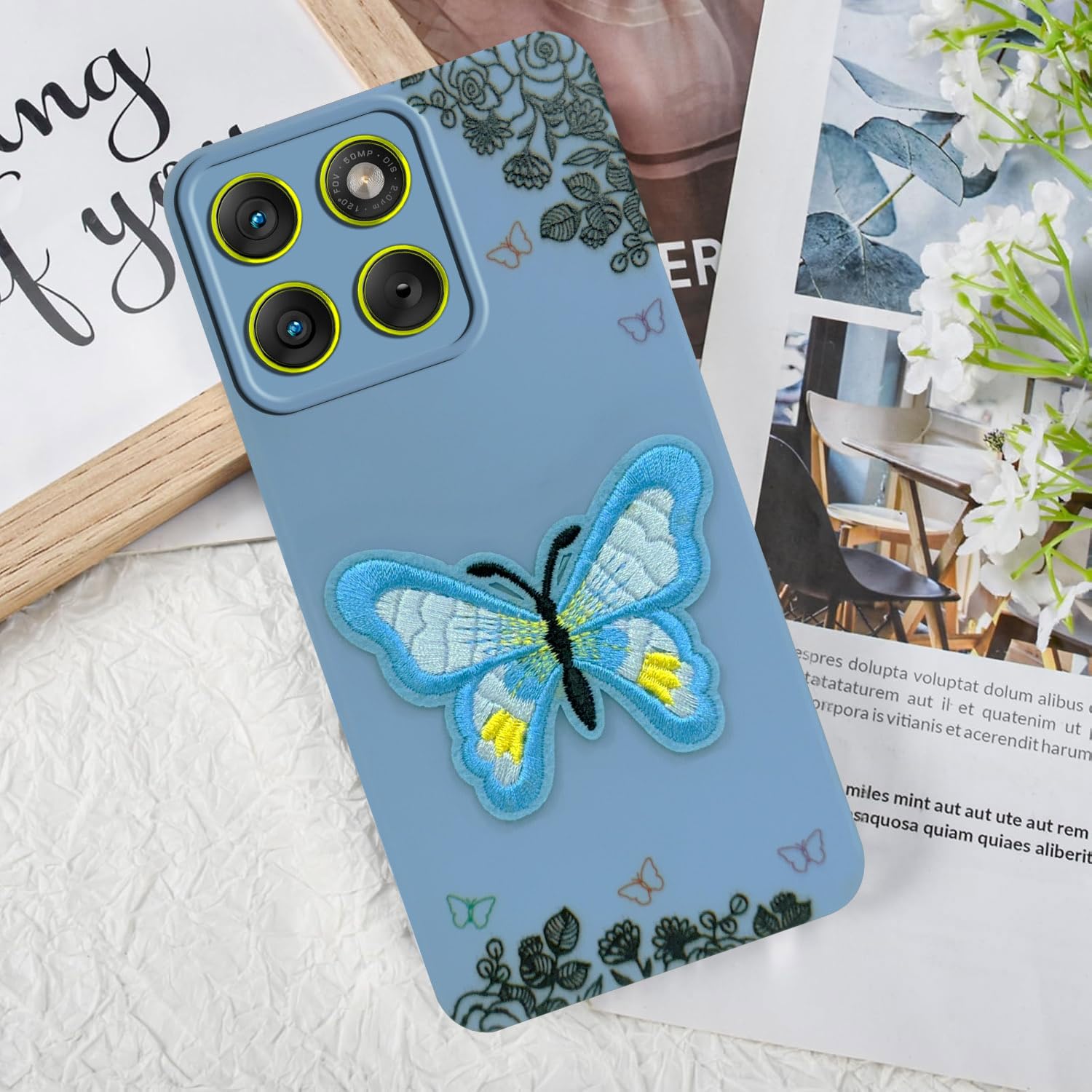 For Motorola Moto Edge 70 Back Cover Case (Soft Butterfly Embroidery | Women Teen Girls | Camera Protection| Matte Silicone)