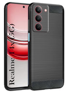 For Realme 14X Back Cover Case ( Hybrid Armor Case | Carbon Fiber Shockproof | Soft and Flexible | Black )