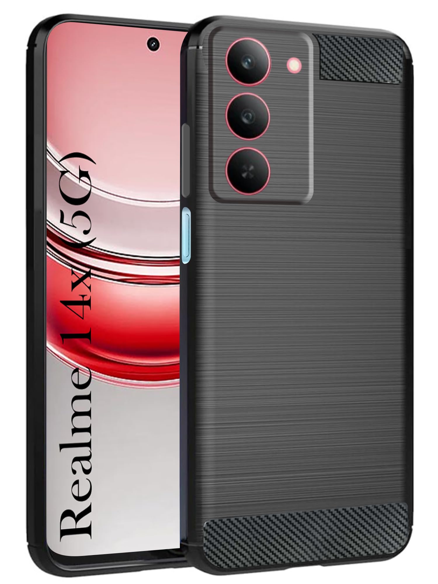 For Realme 14X Back Cover Case ( Hybrid Armor Case | Carbon Fiber Shockproof | Soft and Flexible | Black )