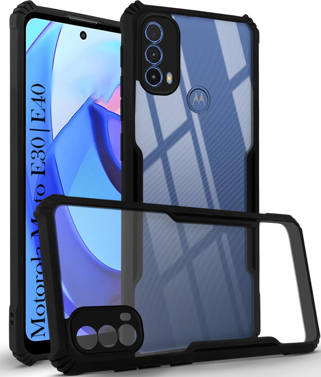 For Motorola Moto E40 | Moto E30 Back Cover Case (Crystal Glass Back | Camera Protection | Shockproof Bumpers)