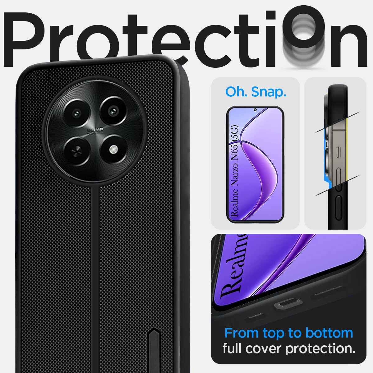For Realme Narzo N65 Back Cover Case Rubberised (Textured Grip Design| Micro-Fiber Cloth Inside | Slim and Light Weight | Soft Touch and Feel)