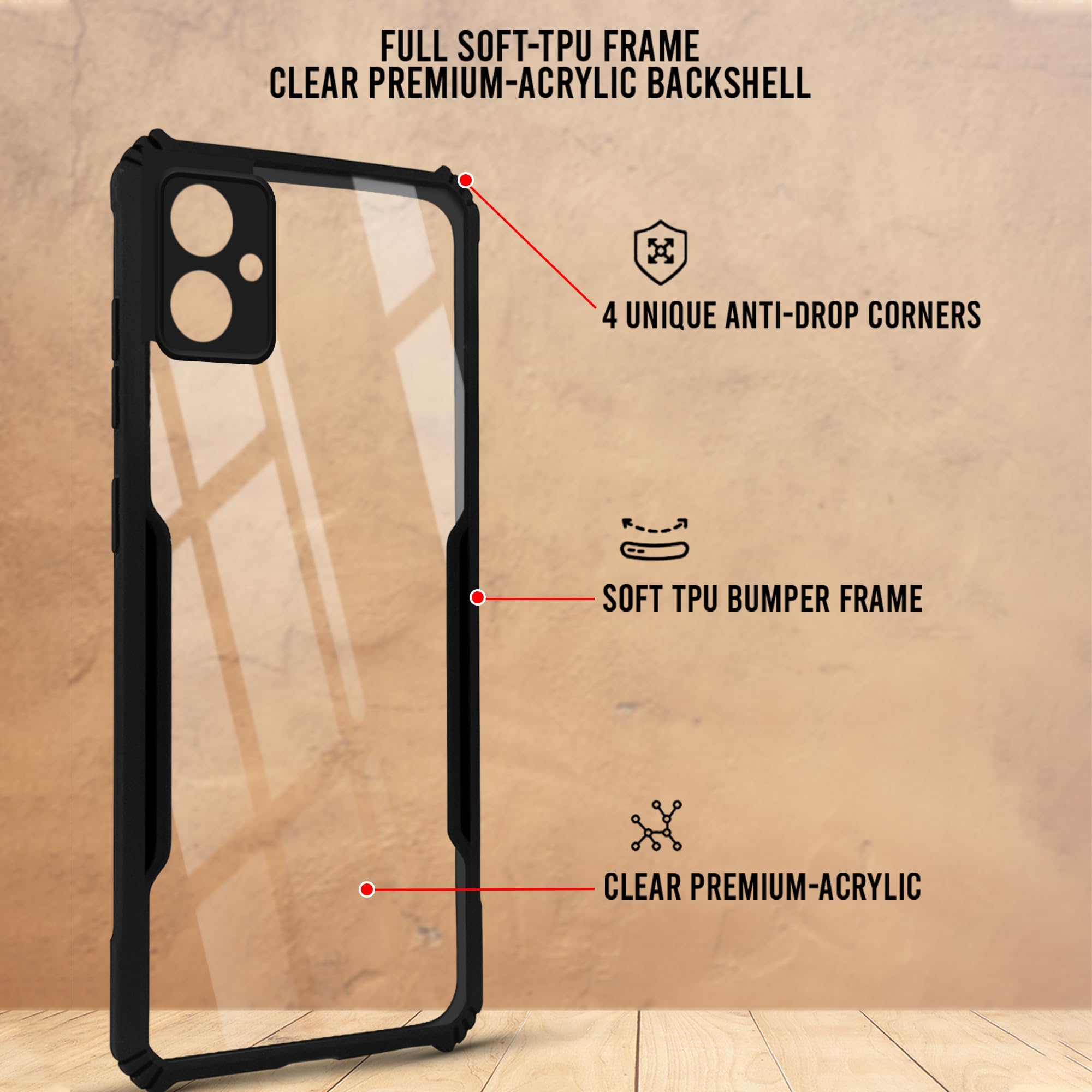 For Samsung Galaxy F05 | M05  Back Case Cover (Shockproof with Polycarbonate Clear Panel | Professional Black)