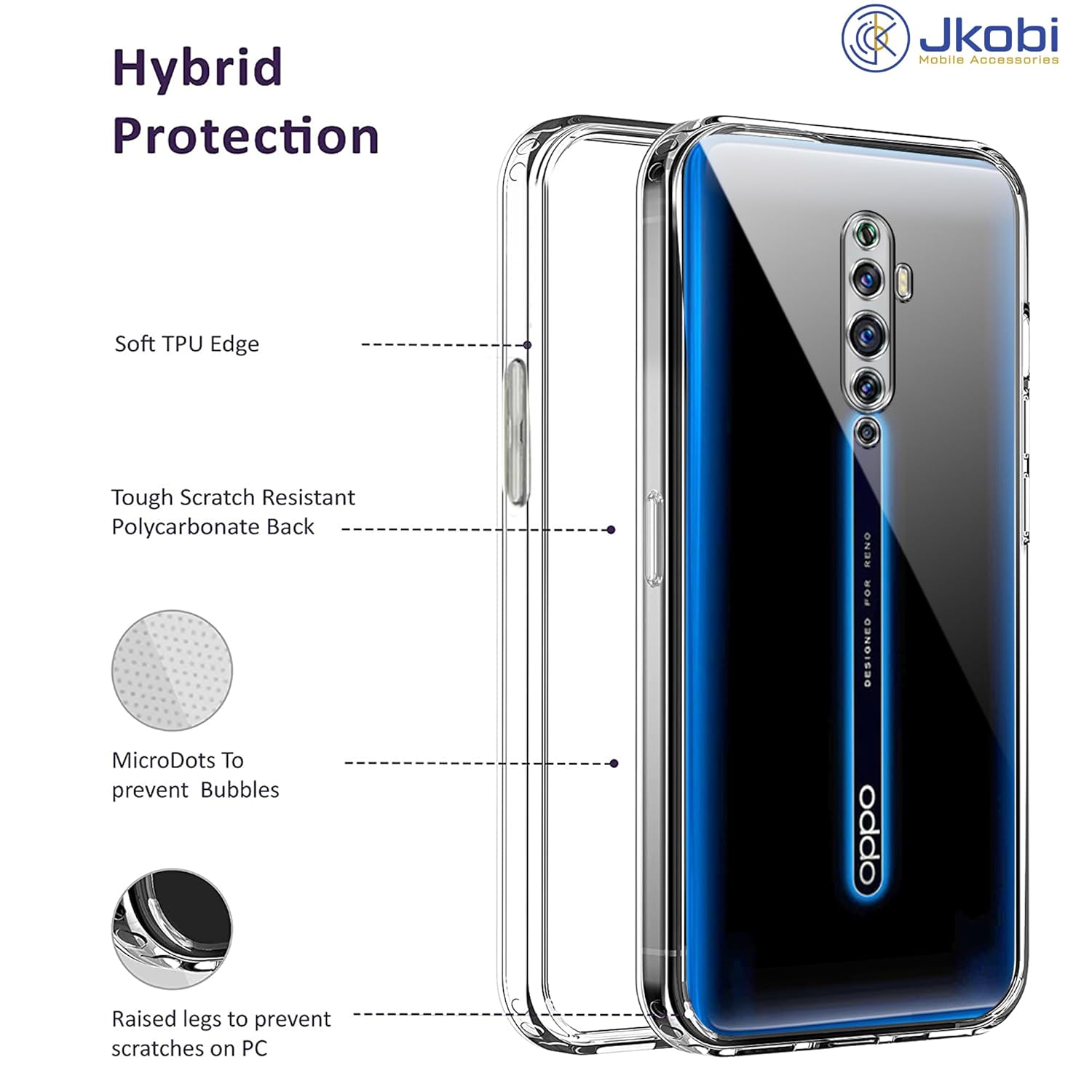 REY Cover In Gel TPU Anti-Shock Per Oppo Reno 2Z / 2F – Custodia Morbida E Sottile, Trasparente, Antigraffio