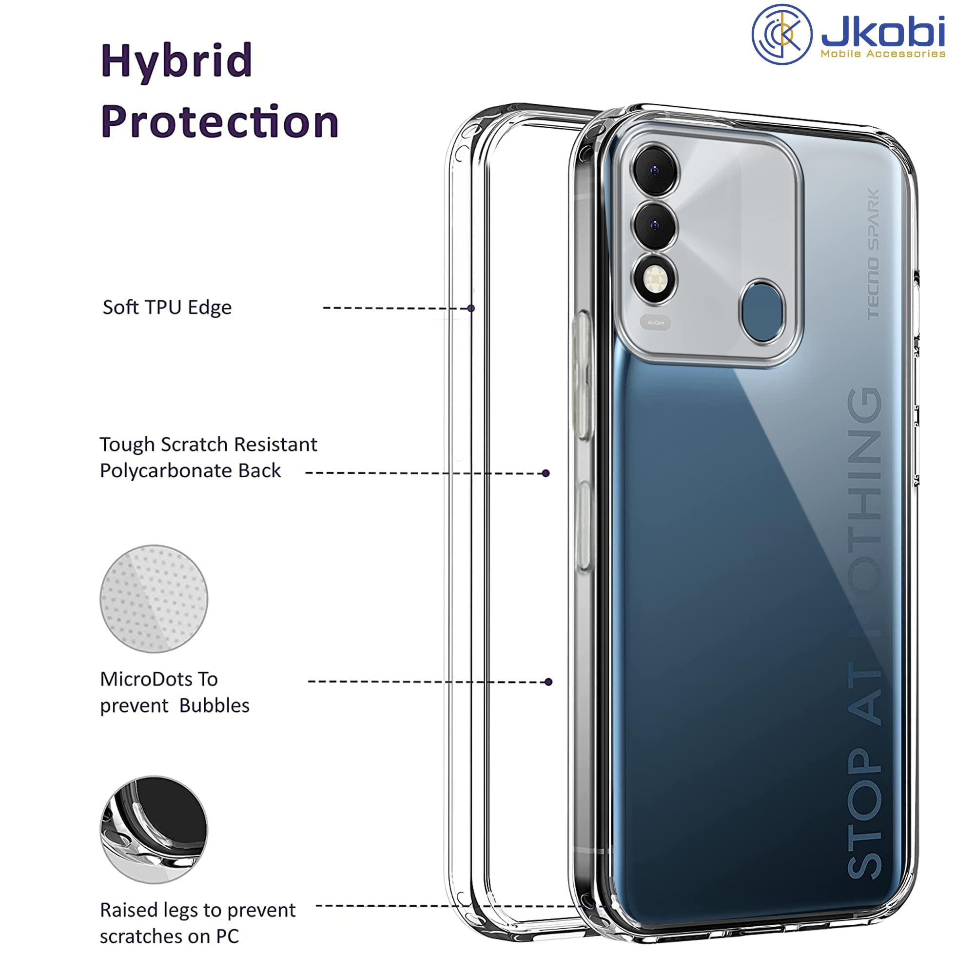 For Tecno Spark 8 Back Cover (Silicone Clear Shockproof Case with Camera Protection | Soft and Flexible | Transparent)