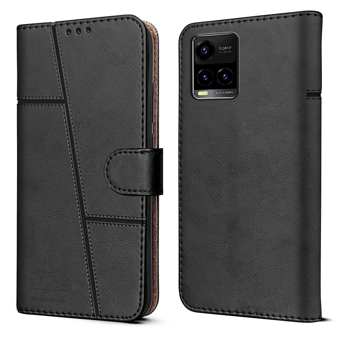 For Vivo Y21 2021 Flip Cover Case (Stitched Leather Closure)