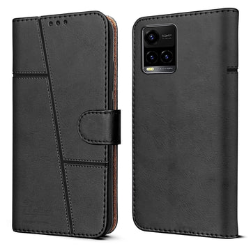 For Vivo Y21 2021 Flip Cover Case (Stitched Leather Closure)
