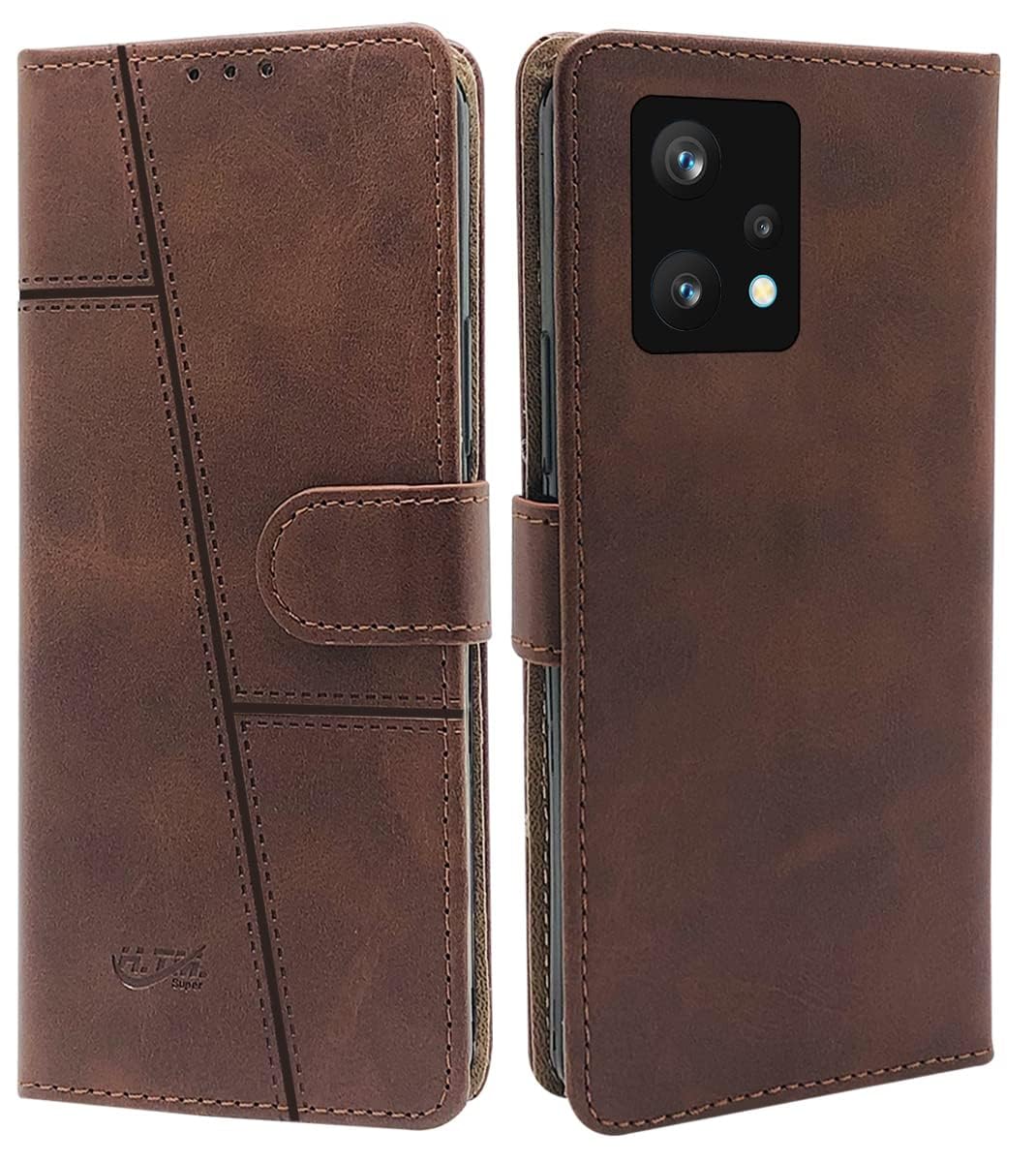 For Realme 9 Pro Flip Cover Case (Stitched Leather Finish | Magnetic Closure | Inner TPU | Foldable Stand | Wallet Card Slots)