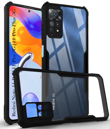 For Xiaomi Redmi Note 11 Pro |11 Pro 5G |11 Pro Plus 5G Back Cover Case ( Shockproof with Polycarbonate Clear Panel | Professional Black)