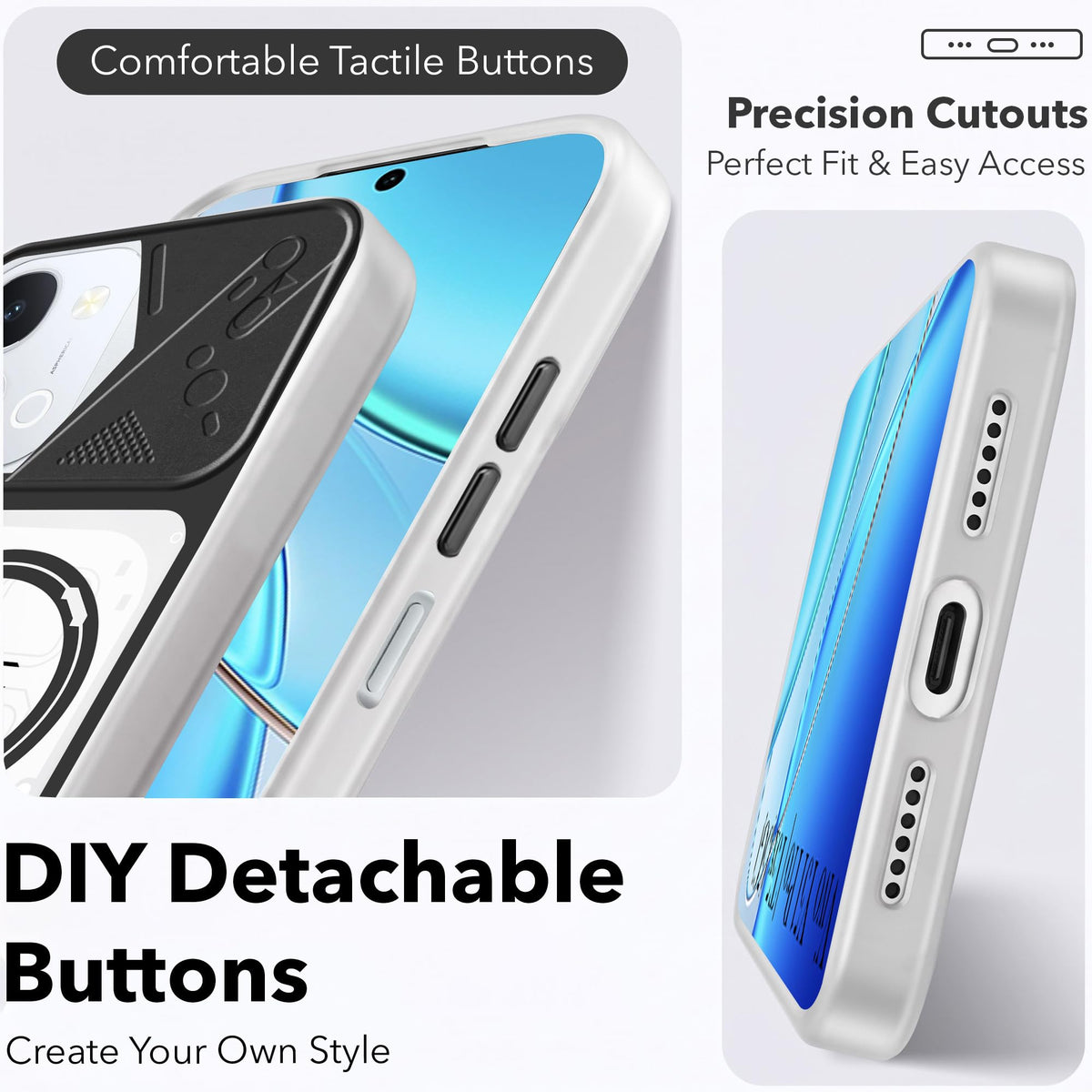 For Vivo Y51 Pro 5G | Vivo T5x Metallic Back Cover Case (Metallic Camera Protection & Buttons | Translucent Milky Shade | Hard Polycarbonate)