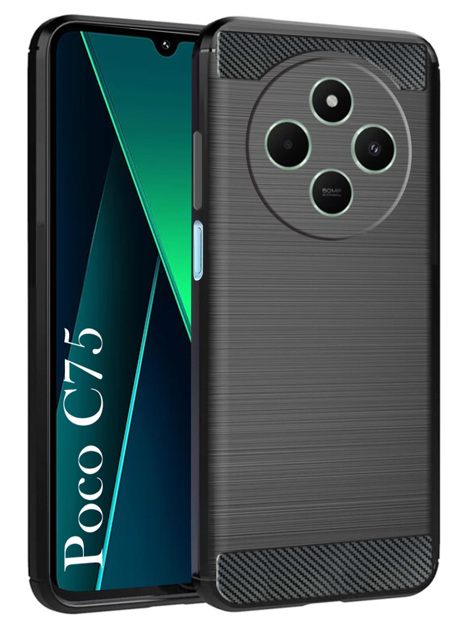 For Poco C75 | Poco M7 Back Cover Case (Hybrid Armor Case | Carbon Fiber Shockproof | Soft and Flexible | Black)