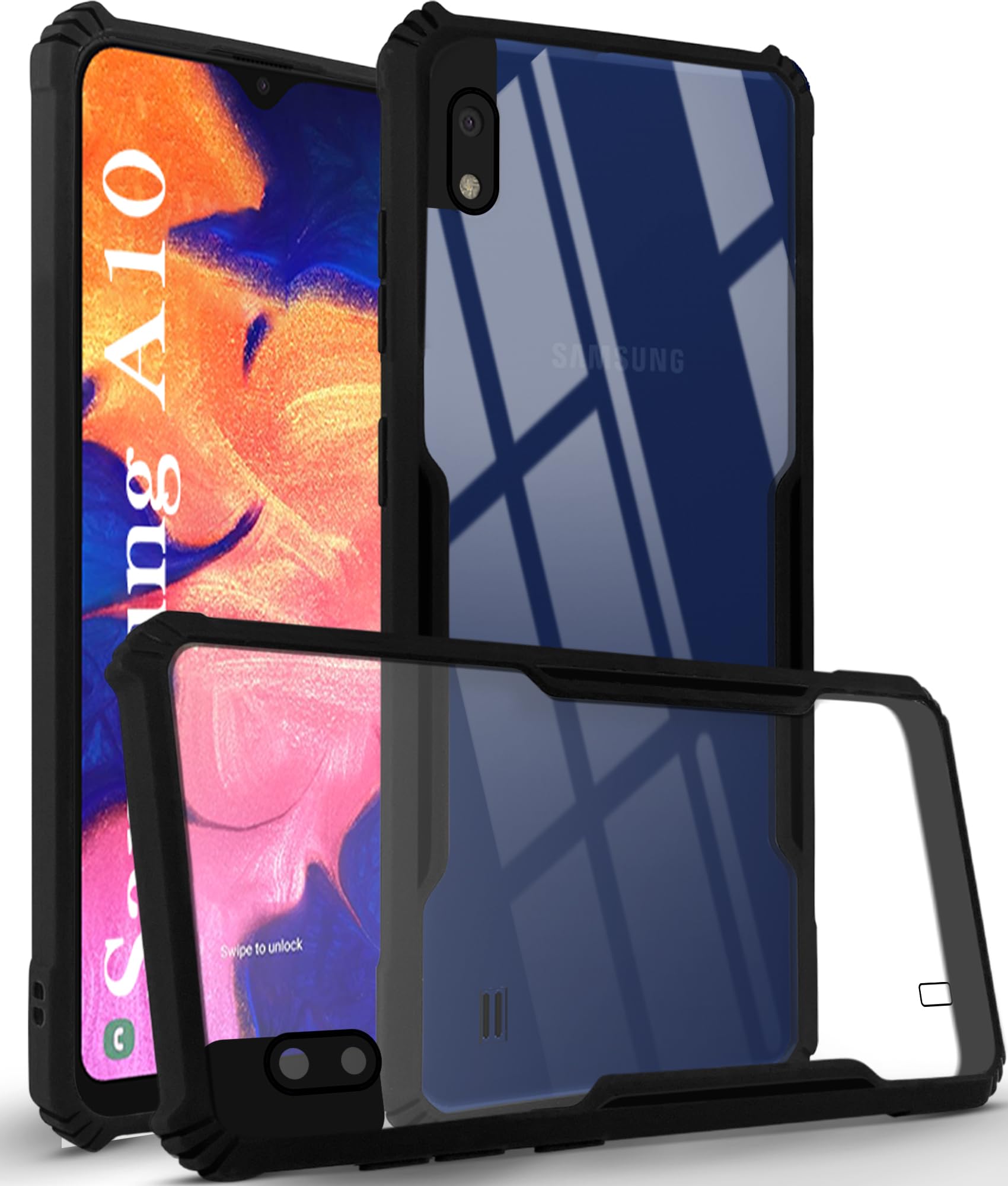 For Samsung Galaxy A10 Back Cover Case (Shockproof with Polycarbonate Clear Panel)