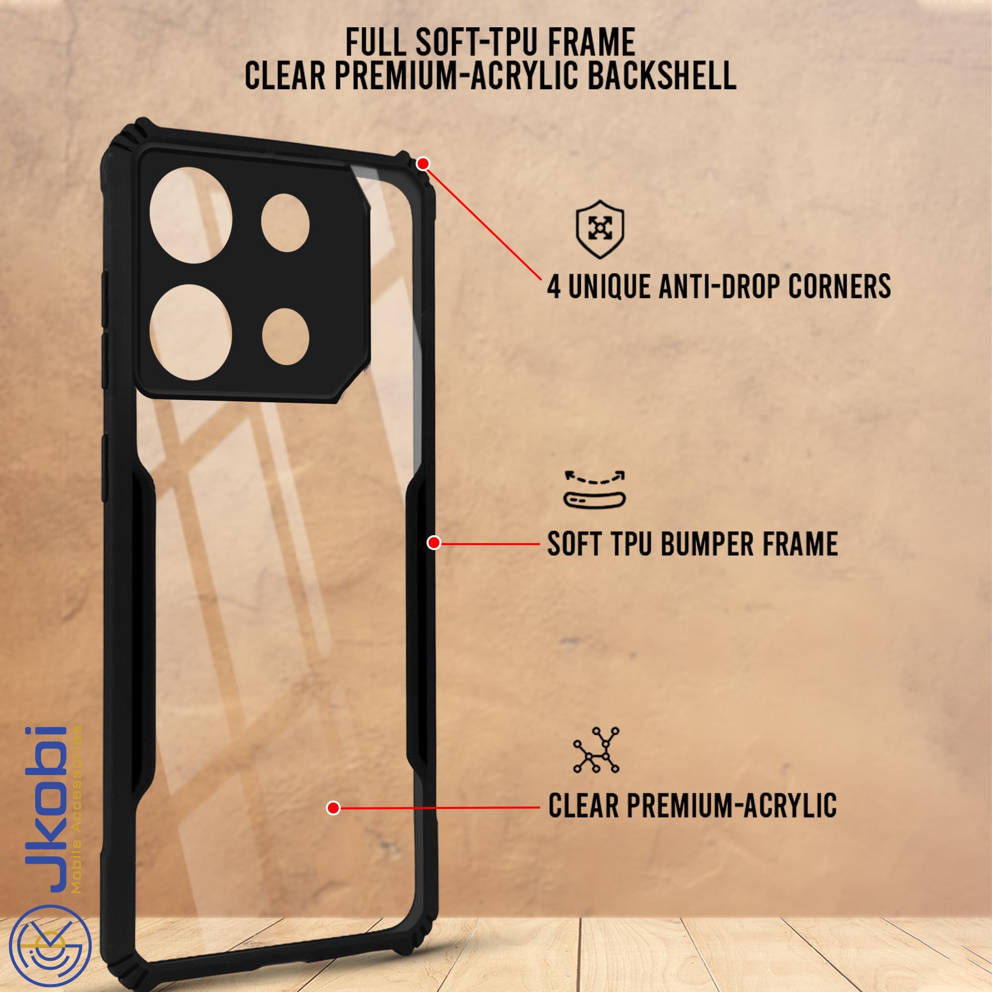 For Infinix GT 10 Pro Back Case Cover (Shockproof with Polycarbonate Clear Panel | Professional Black)