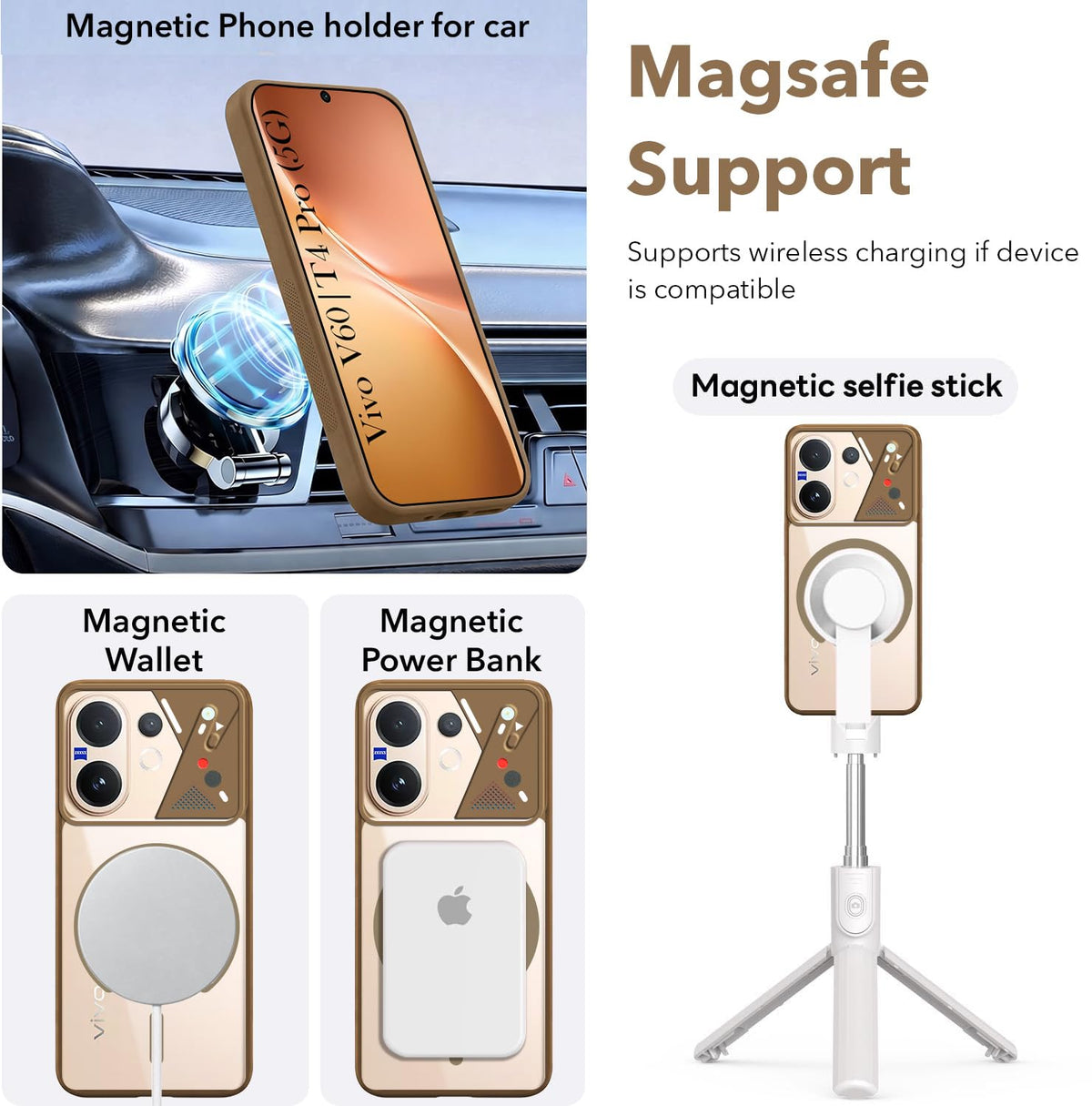For Vivo V60 | Vivo T4 Pro Back Cover Case Lifetime Anti-Yellow Clear (Camera Protection | Side Grip | Wireless MagSafe Compatible)