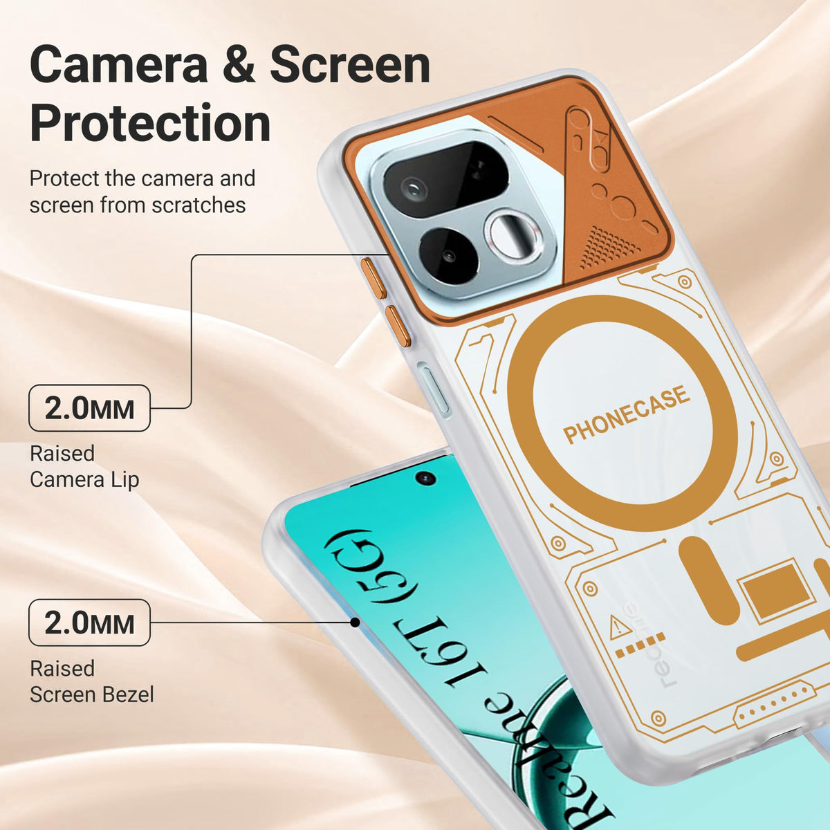 For Realme 16T 5G Metallic Back Cover Case (Metallic Camera Protection & Buttons | Translucent Milky Shade | Hard Polycarbonate)