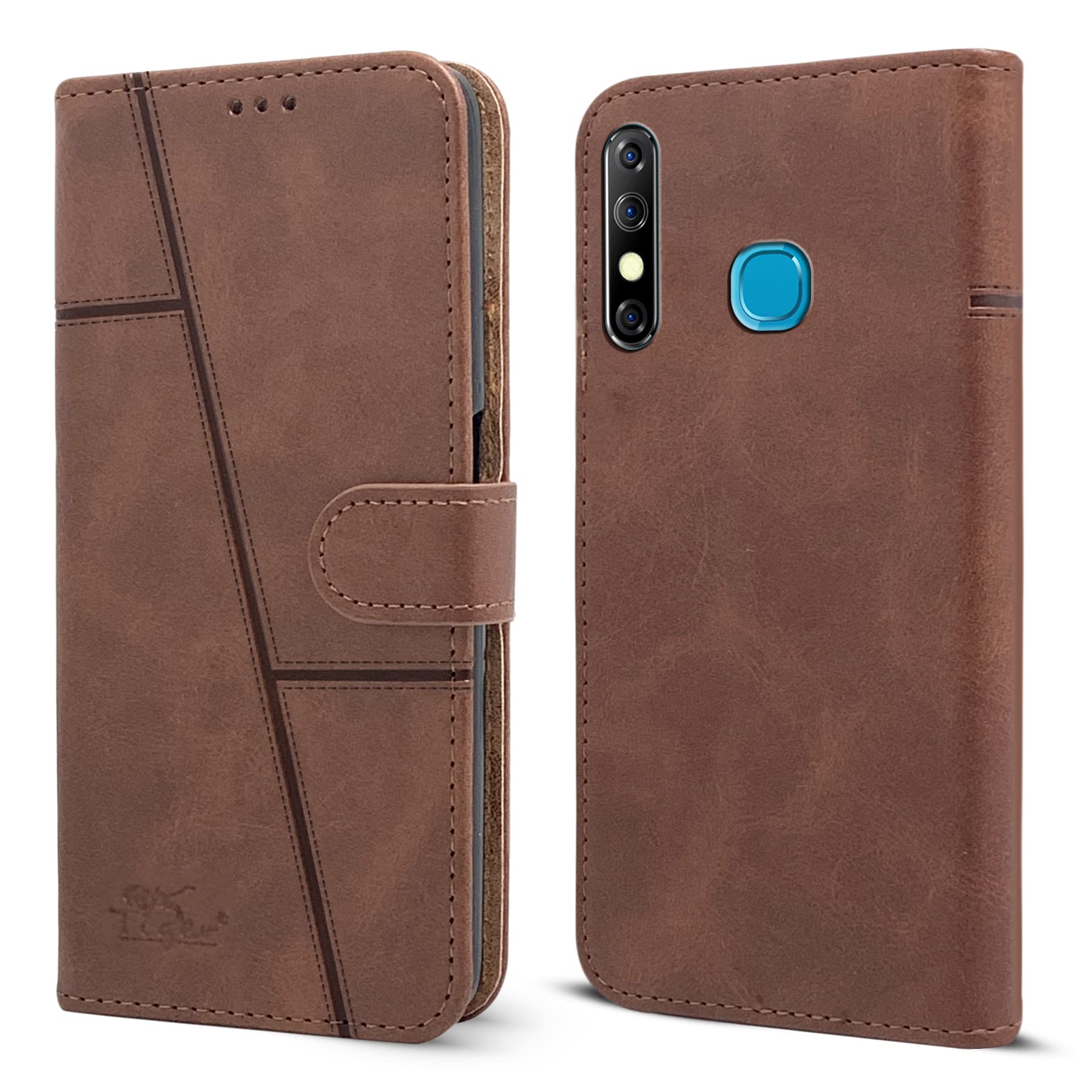 For Infinix Hot 8 Flip Cover Case (Stitched Leather Finish | Magnetic Closure | Inner TPU | Foldable Stand | Wallet Card Slots)