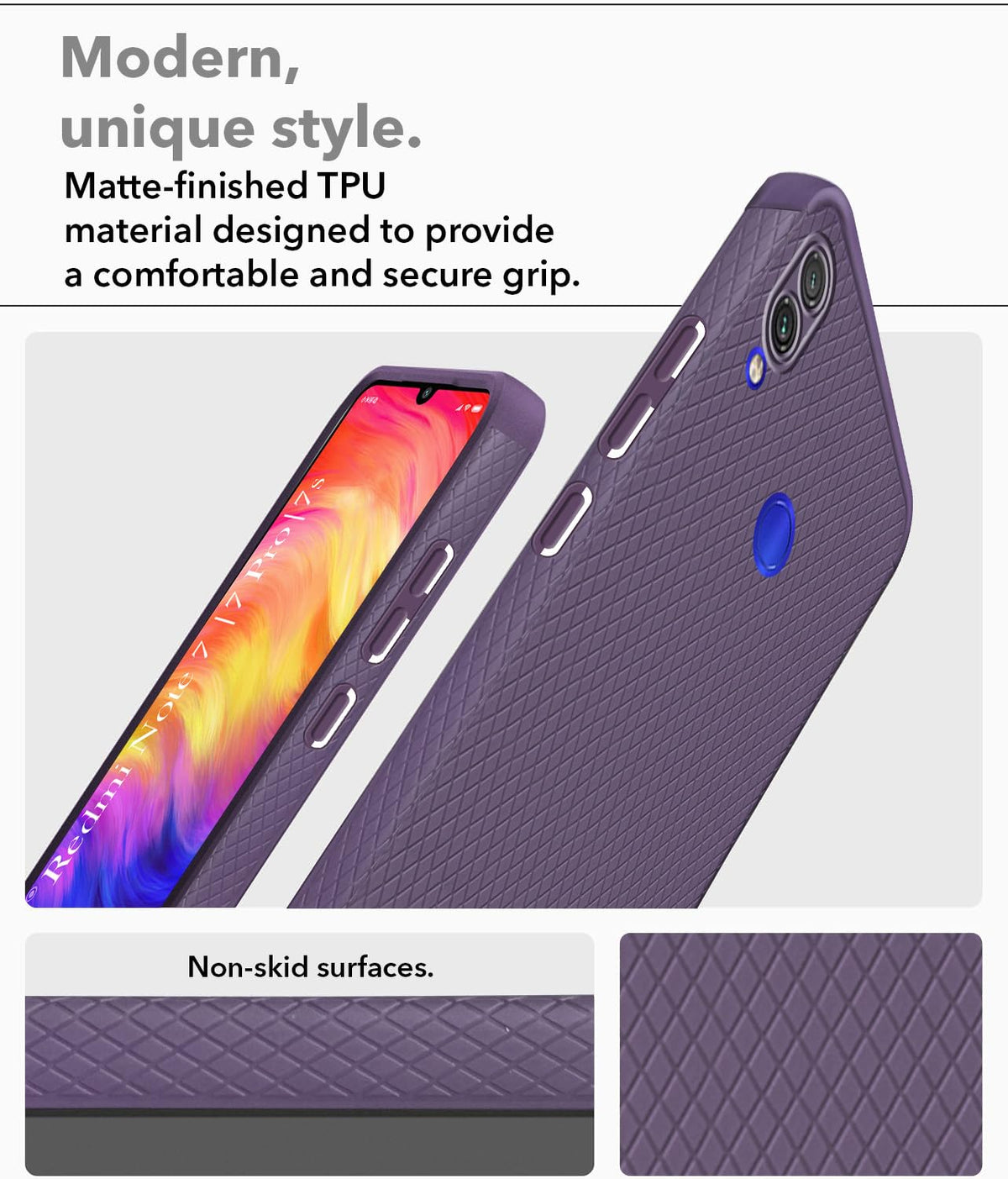 For Redmi Note 7 | Note 7S | Note 7 Pro Back Cover Case (Liquid Silicone | Side Grip | Camera Protection)