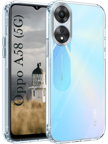 For Oppo A58 5G Back Cover (Silicone Clear Shockproof Case with Camera Protection | Soft and Flexible | Transparent)