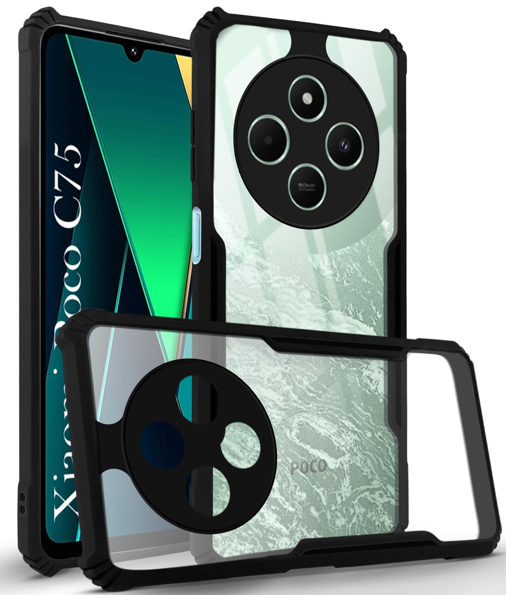 For POCO C75 | Poco M7 Back Cover Case( Shockproof with Polycarbonate Clear Panel | Professional Black)