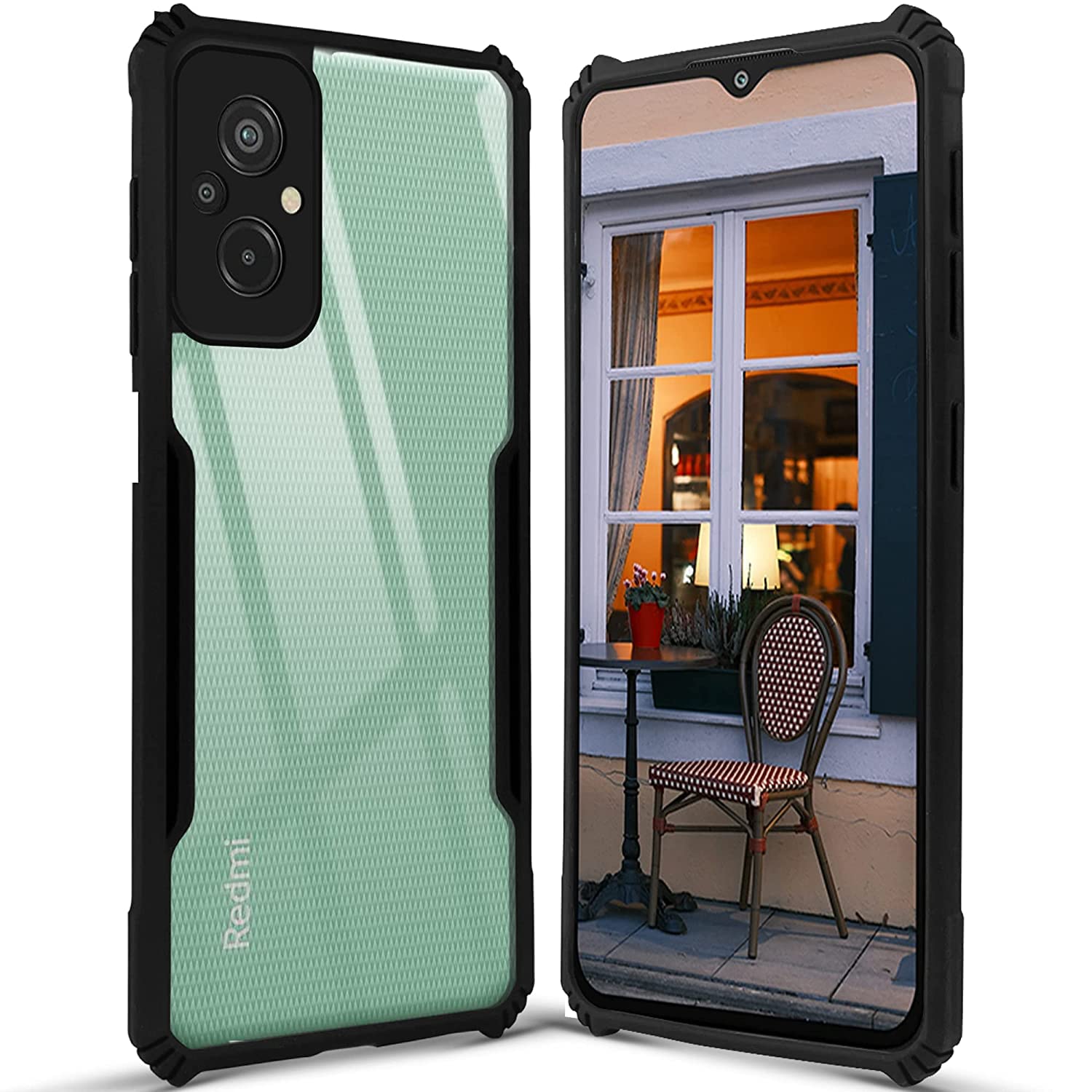 For Xiaomi Redmi 11 Prime Back Cover Case (Crystal Glass Back | Shockproof Bumpers | Professional Black)