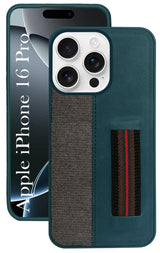 For Apple iPhone 16 Pro Back Cover Case ( Professional PU Leather | Strip Chain Holder Socket)