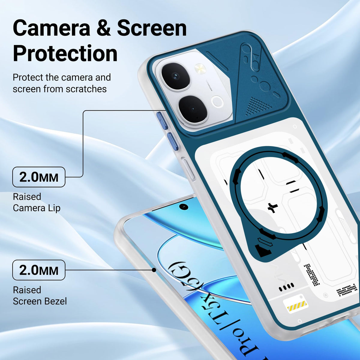 For Vivo Y51 Pro 5G | Vivo T5x Metallic Back Cover Case (Metallic Camera Protection & Buttons | Translucent Milky Shade | Hard Polycarbonate)