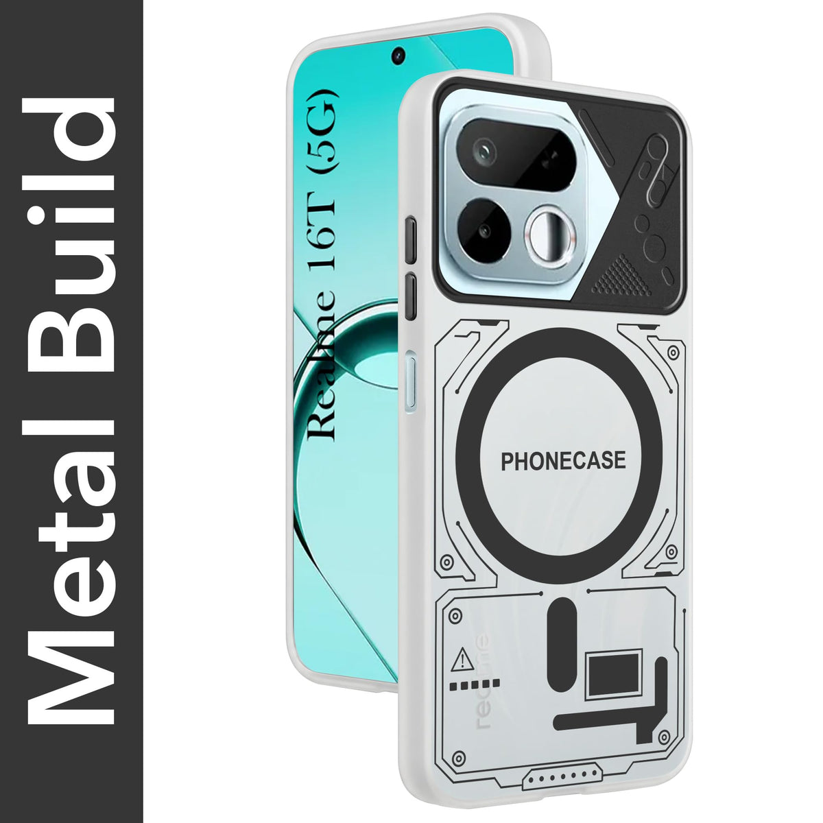 For Realme 16T 5G Metallic Back Cover Case (Metallic Camera Protection & Buttons | Translucent Milky Shade | Hard Polycarbonate)