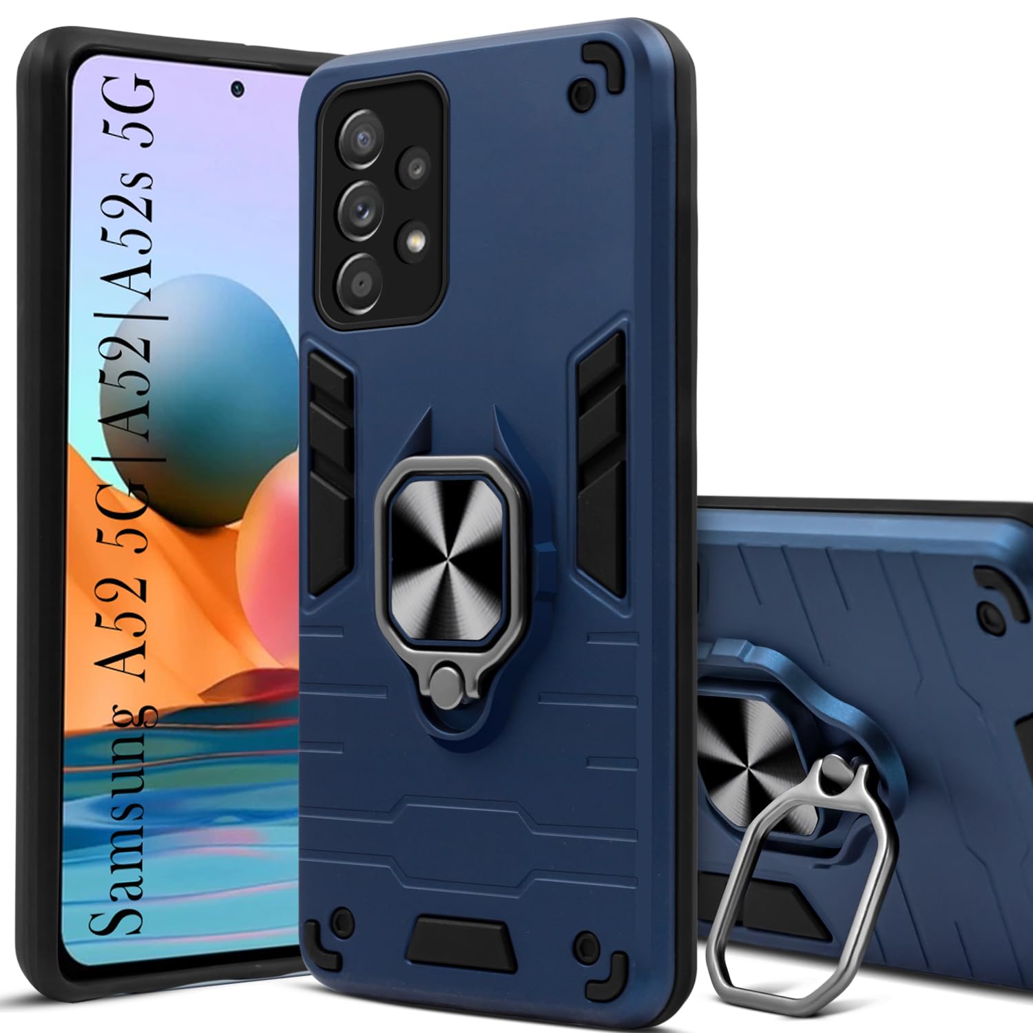 For Samsung Galaxy A52 | A52 5G | A52s 5G Back Cover Case (Dual Layer Hybrid | Ring Holder & Kickstand | 360 Degree Shockproof)