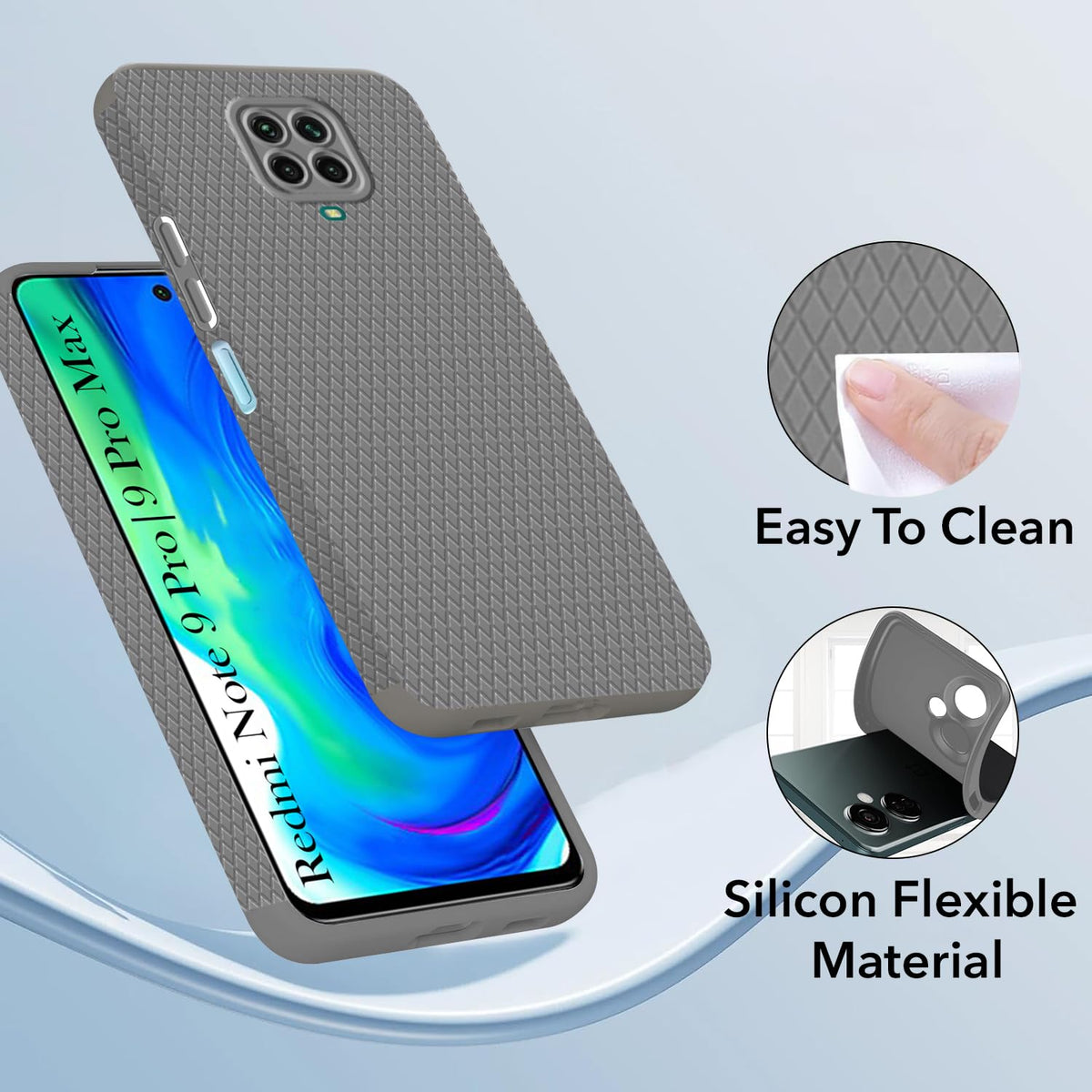 For Redmi Note 9 Pro | 9 Pro Max  Back Cover Case (Liquid Silicone | Side Grip | Camera Protection)
