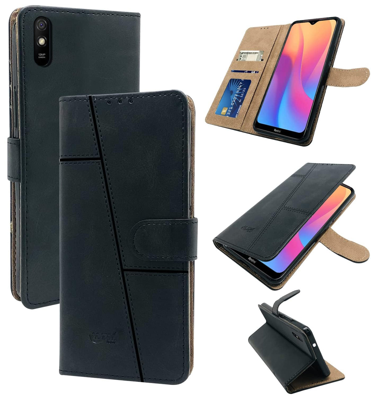 For Xiaomi Mi Redmi 9A | Redmi 9i Flip Cover Case (Stitched Leather with Magnetic Closure)