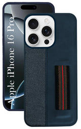 For Apple iPhone 16 Pro Back Cover Case ( Professional PU Leather | Strip Chain Holder Socket)