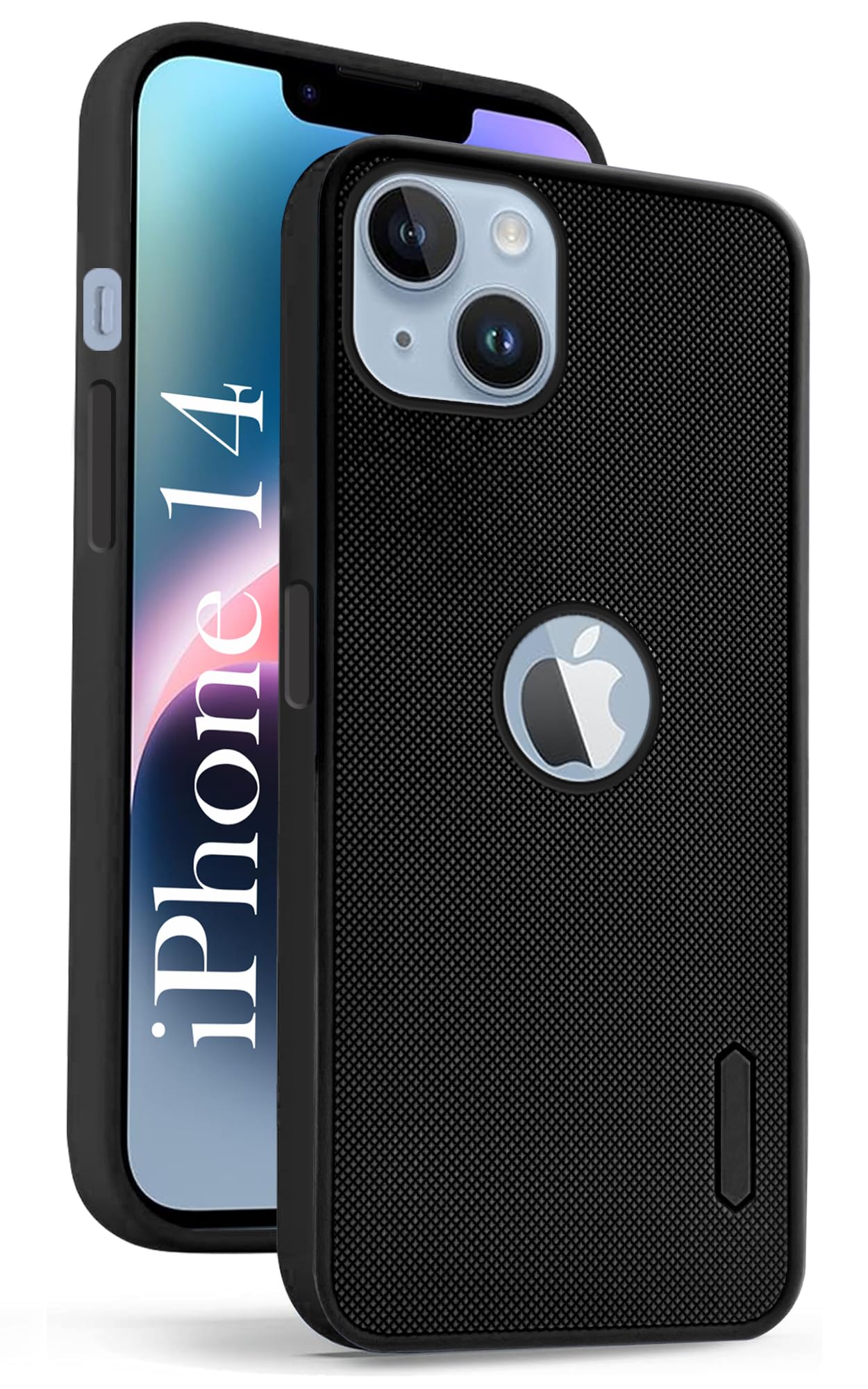 For Apple iPhone 14 Back Cover Case (Textured Grip Design | Micro-Fiber Cloth Inside | Slim and Light Weight | Soft Touch and Feel | Black)