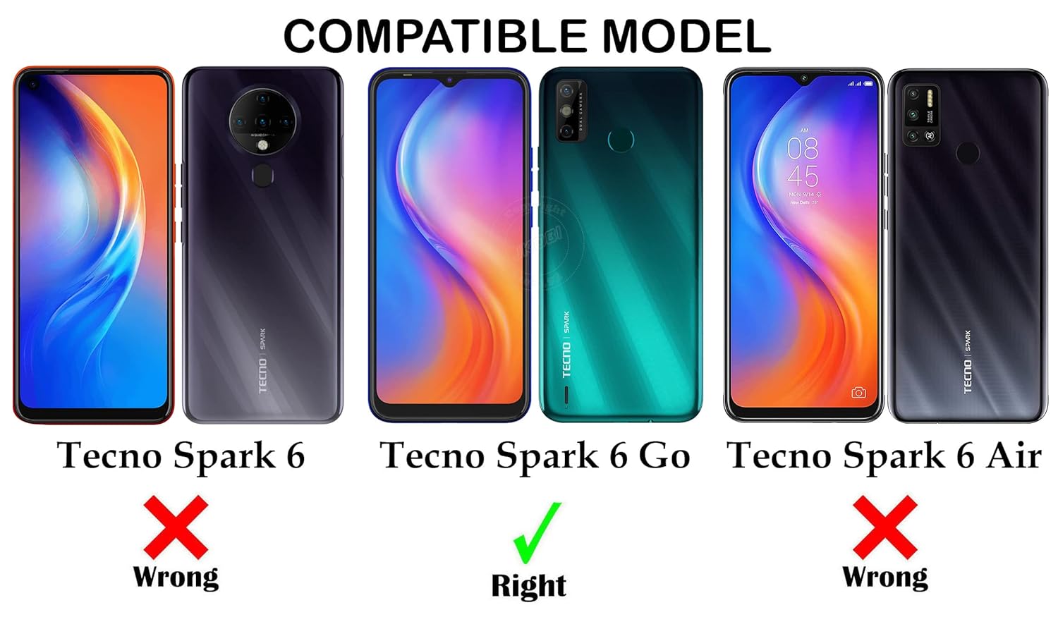 For Tecno Spark 6 Go Back Cover Case (Crystal Glass Back | Camera Protection | Shockproof Bumpers)