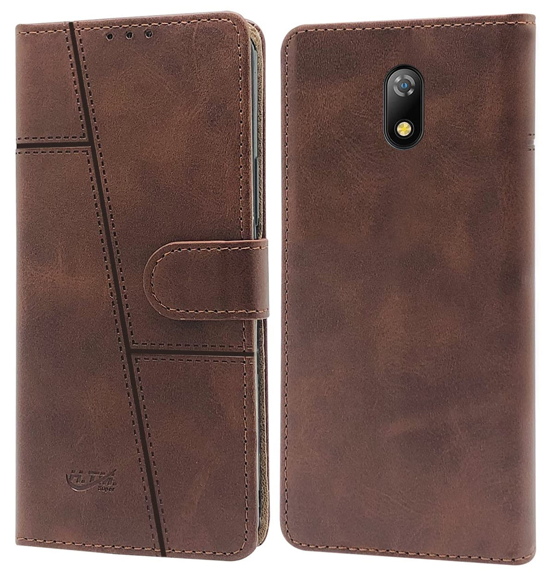 For Itel A23 Flip Cover Case (Stitched Leather Finish | Magnetic Closure | Foldable Stand | Wallet Card Slots)