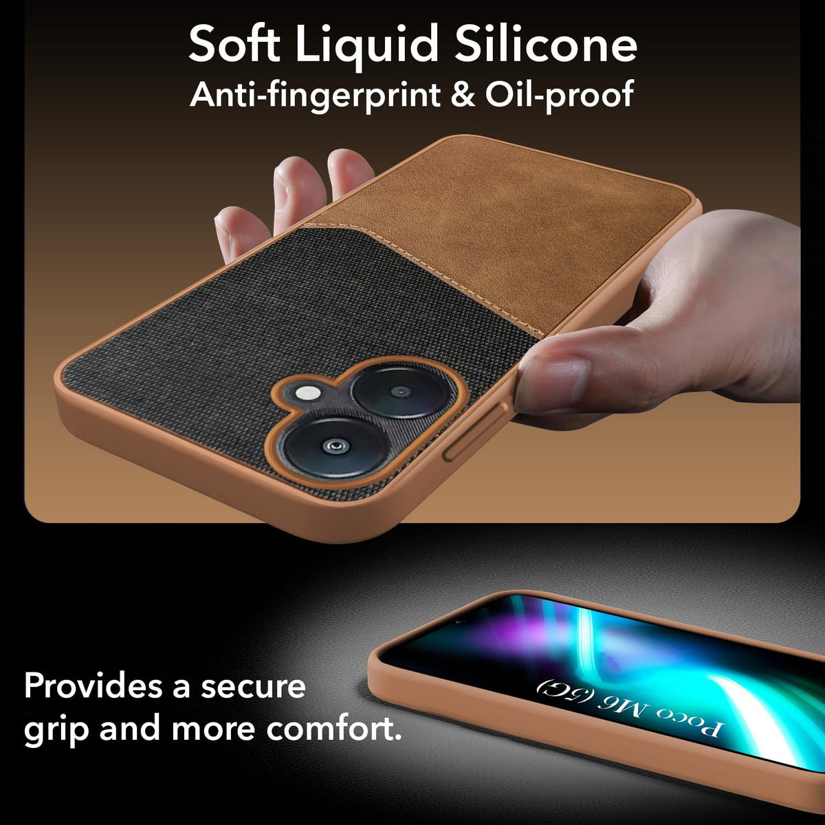 For Poco M6 5G Back Cover Case (Dual PU Leather Stitch | Professional Minimalist | Soft and Flexible)