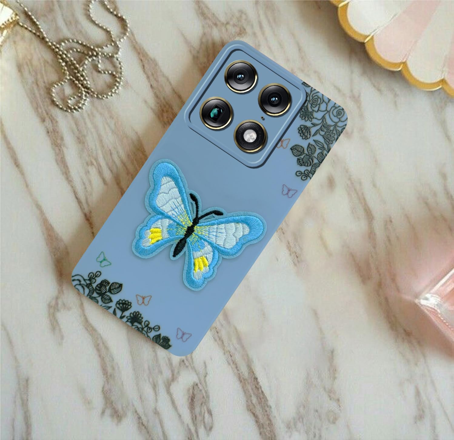 For Motorola Moto Edge 70 Back Cover Case (Soft Butterfly Embroidery | Women Teen Girls | Camera Protection| Matte Silicone)