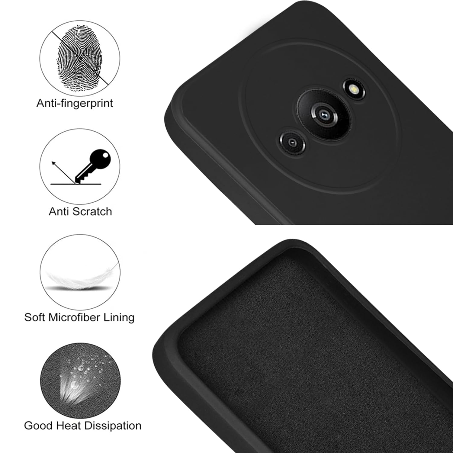 For Xiaomi Redmi A3 Back Cover Case (Matte Finish Silicone with Inside Fiber Cloth)